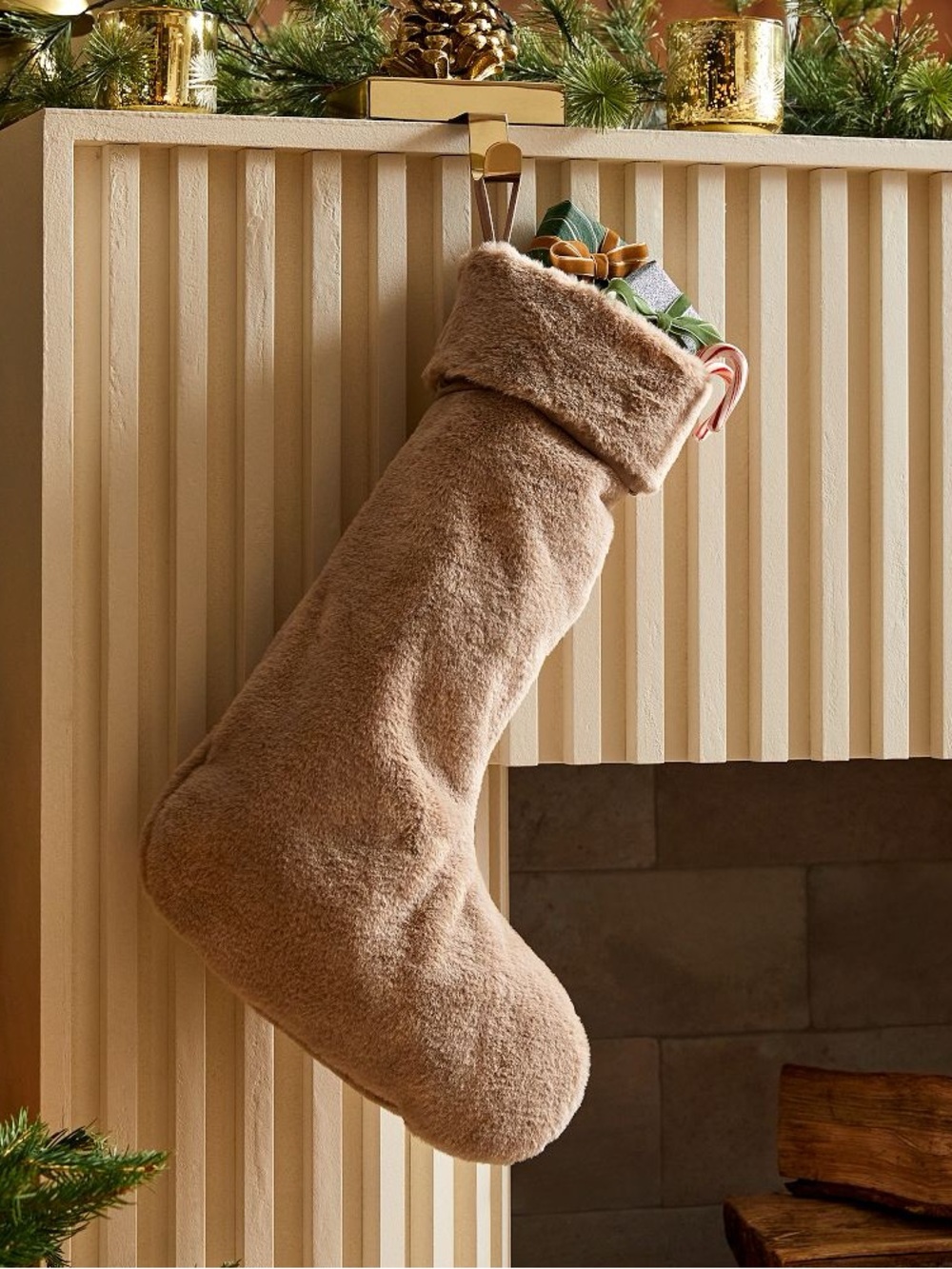 West Elm Plush Fur Stocking in Clay